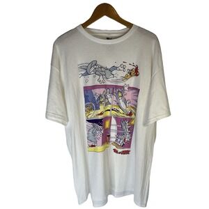 Tom and Jerry Cartoon White Graphic Tee T-shirt Men's Sz XL Extra Large